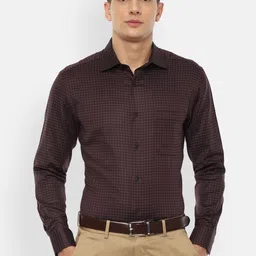 Louis Philippe Men Brown & White Checked Pure Cotton Formal Shirt-image-14