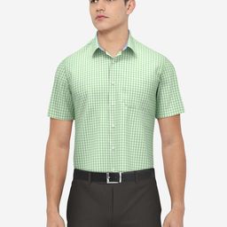 Peter England Men Green Checked Formal Shirt-image-44