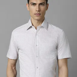 Louis Philippe Checked Short Sleeves Cotton Formal Shirt-image-26