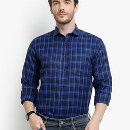 D Kumar Men Blue Standard Checked Formal Shirt-image-44