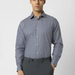 Van Heusen Checked Spread Collar Long Sleeves Cotton Formal Shirt-image-5