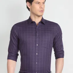 Arrow Windowpane Checked Spread Collar Chest Pocket Pure Cotton Formal Shirt-picture-33