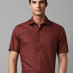Louis Philippe Checked Spread Collar Regular Fit Opaque Cotton Formal Shirt-image-70