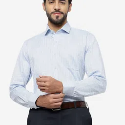 JADE BLUE Checked Pure Cotton Formal Shirt-image-15