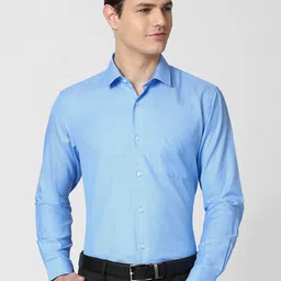 Peter England Men Blue Textured Formal Shirt-image-42