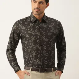 SOJANYA Men Black & Olive Green Classic Regular Fit Printed Cotton Formal Shirt-image-95