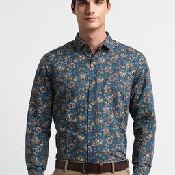 Allen Solly Slim Fit Floral Printed Cotton Linen Formal Shirt-image-96