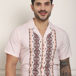 Indian Needle Classic Ethnic Motifs Printed Cuban Collar Formal Shirt-image-17