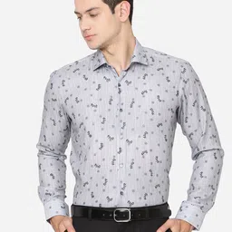 JB STUDIO Men Grey Slim Fit Floral Printed Formal Shirt-image-50