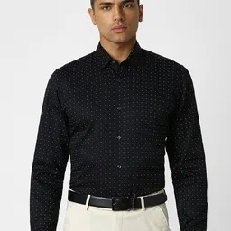 Peter England Slim Fit Micro Ditsy Printed Spread Collar Cotton Formal Shirt-image-81