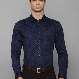 Louis Philippe Micro Ditsy Printed Spread Collar Pure Cotton Slim Fit Formal Shirt-image-95