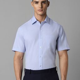 Louis Philippe Classic Fit Self Design Textured Spread Collar Cotton Formal Shirt-image-71
