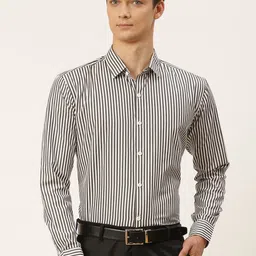 SOJANYA Men Black Classic Striped Formal Shirt-image-61