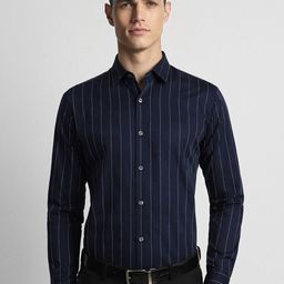 Peter England Elite Slim Fit Striped Pure Cotton Formal Shirt-image-96