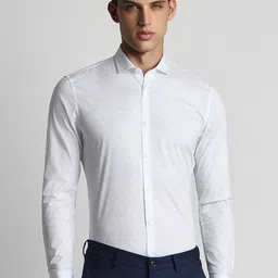 Peter England Slim Fit Geometric Printed Opaque Cotton Formal Shirt-image-53