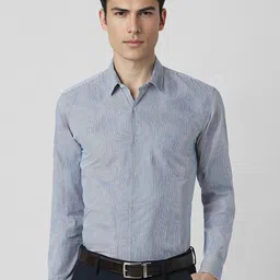 Peter England Slim Fit Opaque Vertical Striped Cotton Formal Shirt-image-82