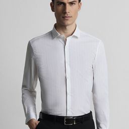 Peter England Slim Fit Vertical Striped Formal Shirt-image-102