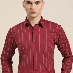 Hancock Comfort Plus Size Vertical Stripes Spread Collar Long Sleeves Cotton Formal Shirt-image-67
