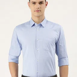 Peter England Men Blue Slim Fit Pure Cotton Formal Shirt-image-90