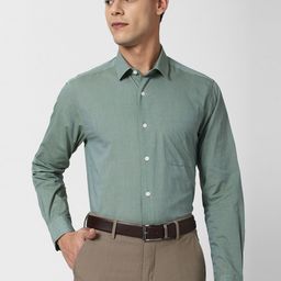 Peter England Men Green Formal Shirt-image-102