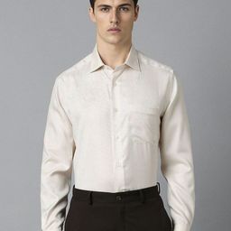 Louis Philippe Classic Fit Textured Self Design Spread Collar Pure Cotton Formal Shirt-image-55
