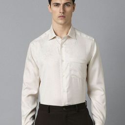 Louis Philippe Spread Collar Textured Cotton Formal Shirt-image-78