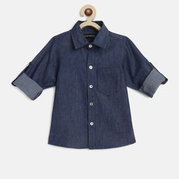 charkhee Boys Smart Opaque Roll Up Sleeves Denim Shirt-image-108