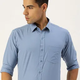 English Navy Men Slim Fit Opaque Formal Shirt-image-80