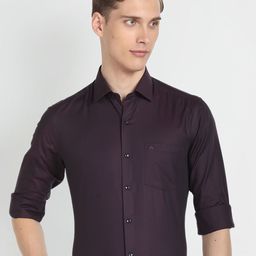 Arrow Spread Collar Long Sleeves Slim Fit Opaque Formal Shirt-image-90