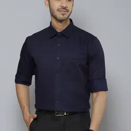 DENNISON Men Navy Blue Solid Smart Cotton Formal Shirt-image-61