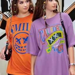 Christy World Women Pack of 2 Printed Oversized Cotton T-shirts-image-97