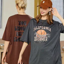 Christy World Pack of 2 Typography Printed Oversized T-shirt-picture-45
