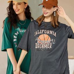 Christy World Pack Of 2 Printed Oversized Cotton T-shirts-image-54