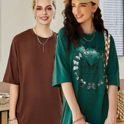 Christy World Pack Of 2 Printed Oversized Cotton T-shirts-image-36