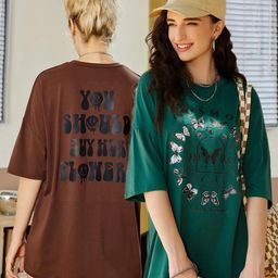 Christy World Pack Of 2 Printed Oversized Cotton T-shirts-image-59