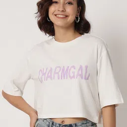 CHARMGAL Typography Printed Boxy Fit Crop T-shirt-image-77