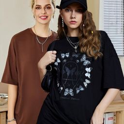 Christy World Women Pack of 2 Printed Oversized Cotton T-shirts-image-106