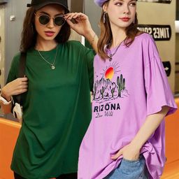 Christy World Pack of 2 Typography Printed Oversized T-shirt-image-96