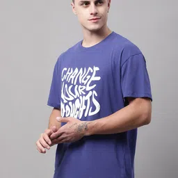 DOOR74 Men Typography Printed Oversize Cotton T-shirt-image-90