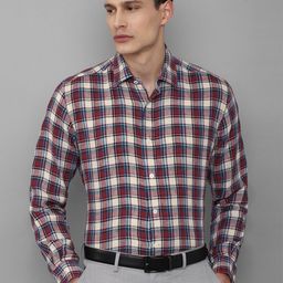 Luxure by Louis Philippe Men Maroon Tartan  Checked Pure Cotton Formal Shirt-image-17