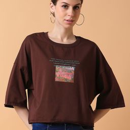 SHOWOFF Women Typography V-Neck Pockets Boxy T-shirt-image-69