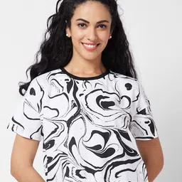 SPYKAR Abstract Printed Round Neck Cotton Boxy T-shirt-picture-30