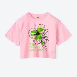 Mast & Harbour Girls Pink Floral Printed Pure Cotton Boxy T-shirt-picture-37