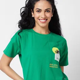 SPYKAR Graphic Printed Round Neck Half Sleeves Cotton Boxy T-shirt-image-32
