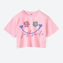 Mast & Harbour Girls Pink Floral Printed Pure Cotton Boxy T-shirt-image-81
