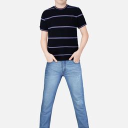 Gini and Jony Boys Navy Blue Striped T-shirt-image-45
