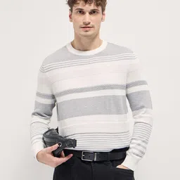 THE BEAR HOUSE Men Striped Round Neck Cotton Casual Sweatshirt-picture-40