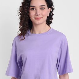 COLOR CAPITAL Women Lavender  Drop-Shoulder Sleeves Boxy T-shirt-image-79
