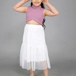 INCLUD Girls Self Design High Neck Top with Skirt-image-72