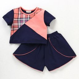 CrayonFlakes Girls Checked Pure Cotton Top with Shorts Clothing Set-image-82